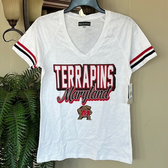 Brand New 5th & Ocean University of Maryland Terrapins Short Sleeved V-Neck Top - Picture 1 of 10